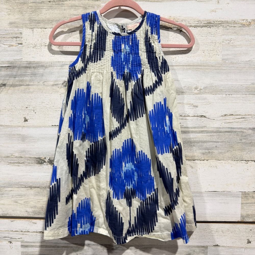 Pink Chicken Jaipur Dress Girls 8Y Blue White 100% Cotton Ikat Floral Boho EUC